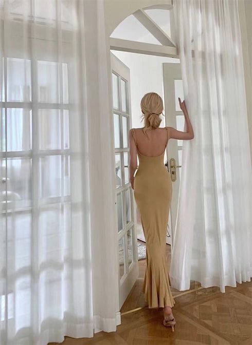 Open Neck Simple Strap Long maxi Dress